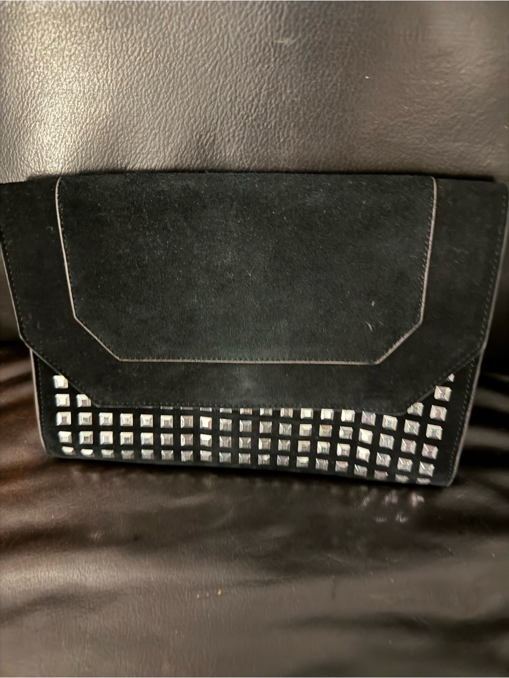Black Suede Studded Envelope Clutch - Fashionable Evening Bag